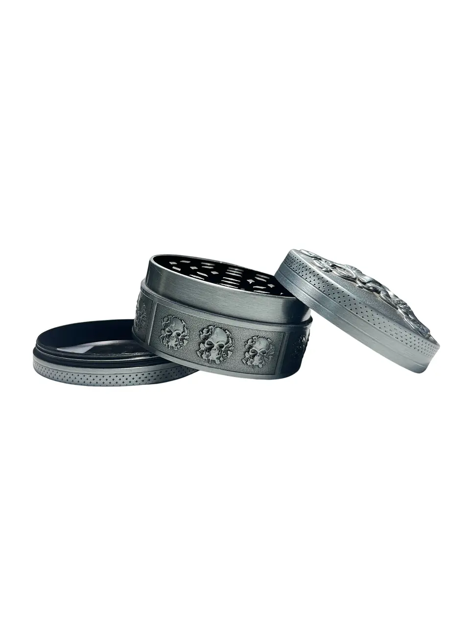 Moledor Metálico Tallado Plateado 4 cm - 3 Partes 2
