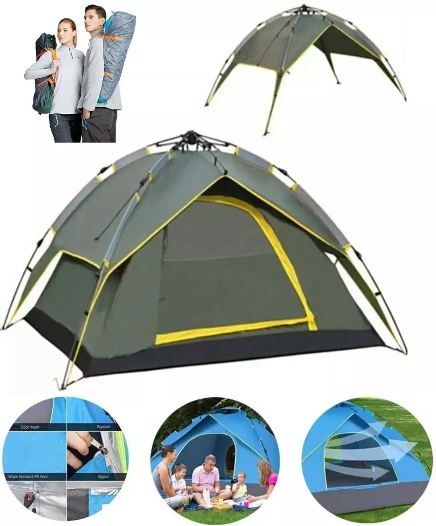 Carpa Automática Impermeable 2-3 Personas – Armado Rápido 30s, Protección UV 2