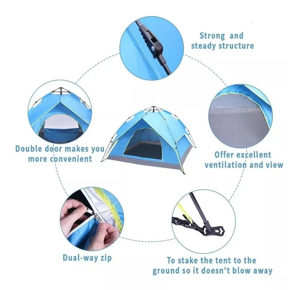 Carpa Automática Impermeable 2-3 Personas – Armado Rápido 30s, Protección UV 4