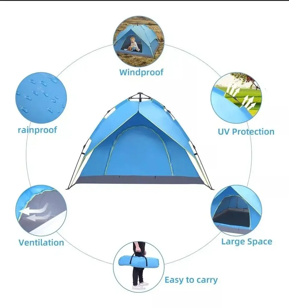 Carpa Automática Impermeable 2-3 Personas – Armado Rápido 30s, Protección UV 5