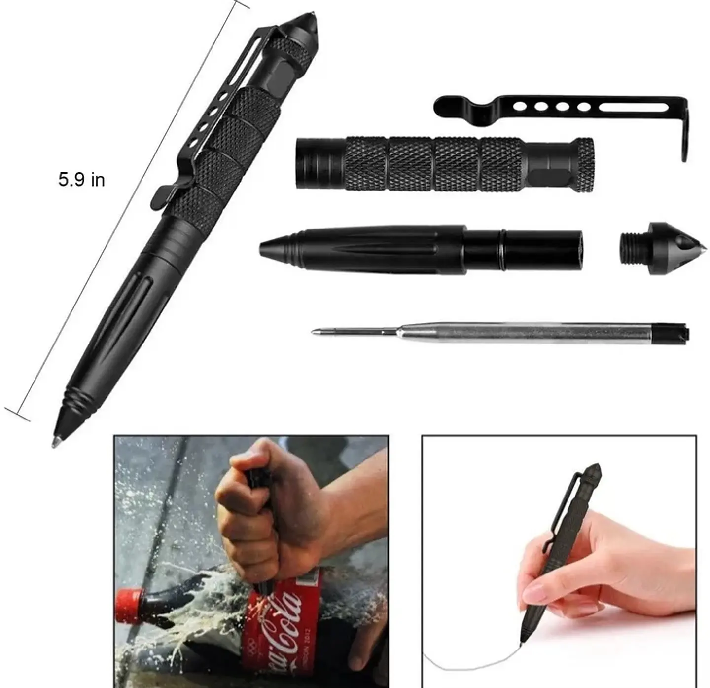 Lapiz Tactico Defensa Personal Punta Metal Antideslizante con Clip Acero + Repuesto Incluido  4