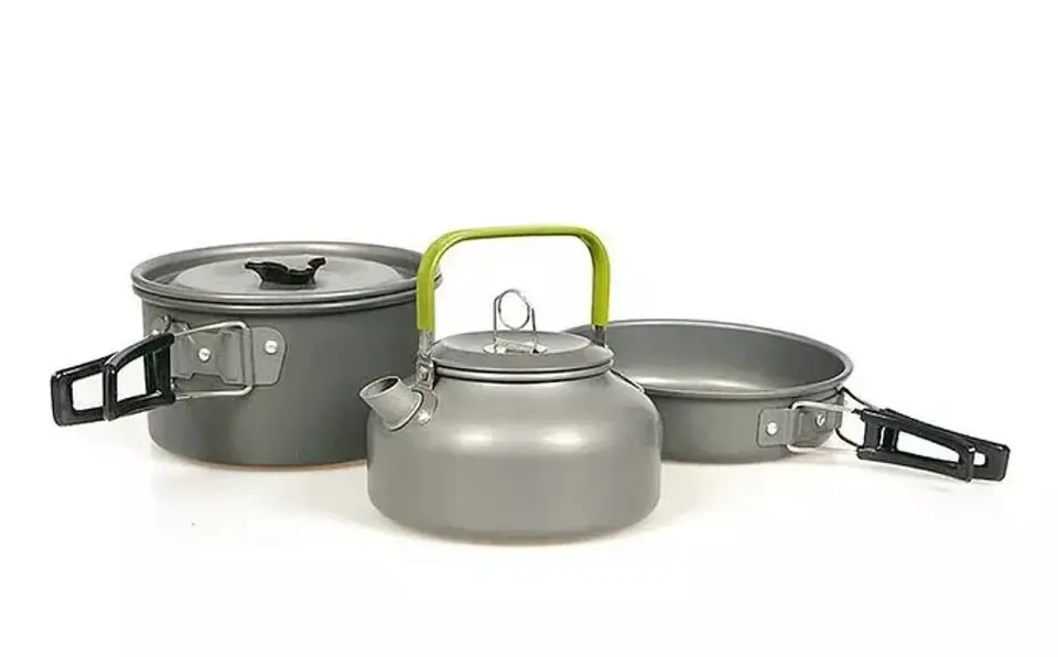 Set de Ollas con Tetera para Camping 8 Piezas Antiadherente Ultraligero Portatil para 2 a 3 Personas 2
