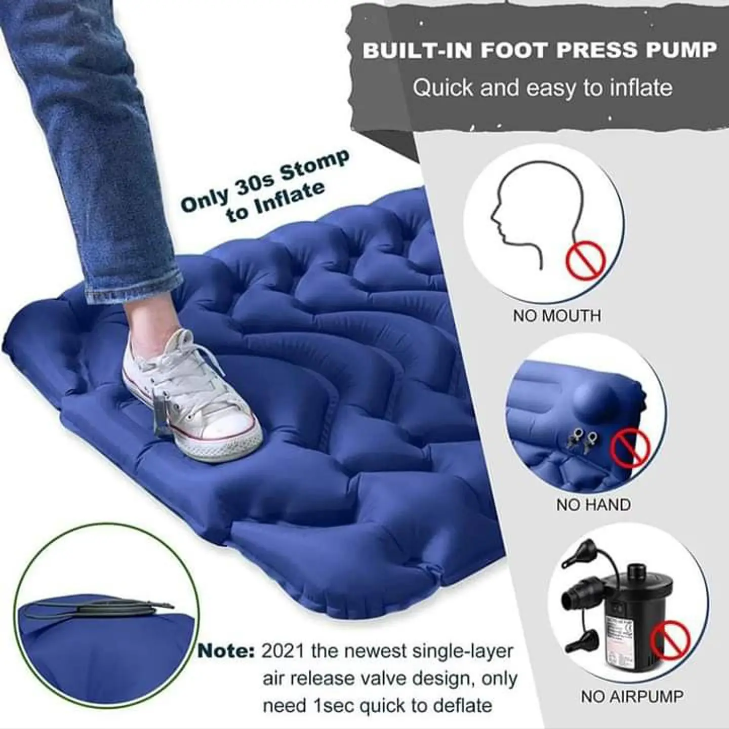 Colchoneta Inflable Camping 1 Plaza Portatil con Almohada Incluida Nailon TPU Ultracomoda para Outdoor 4