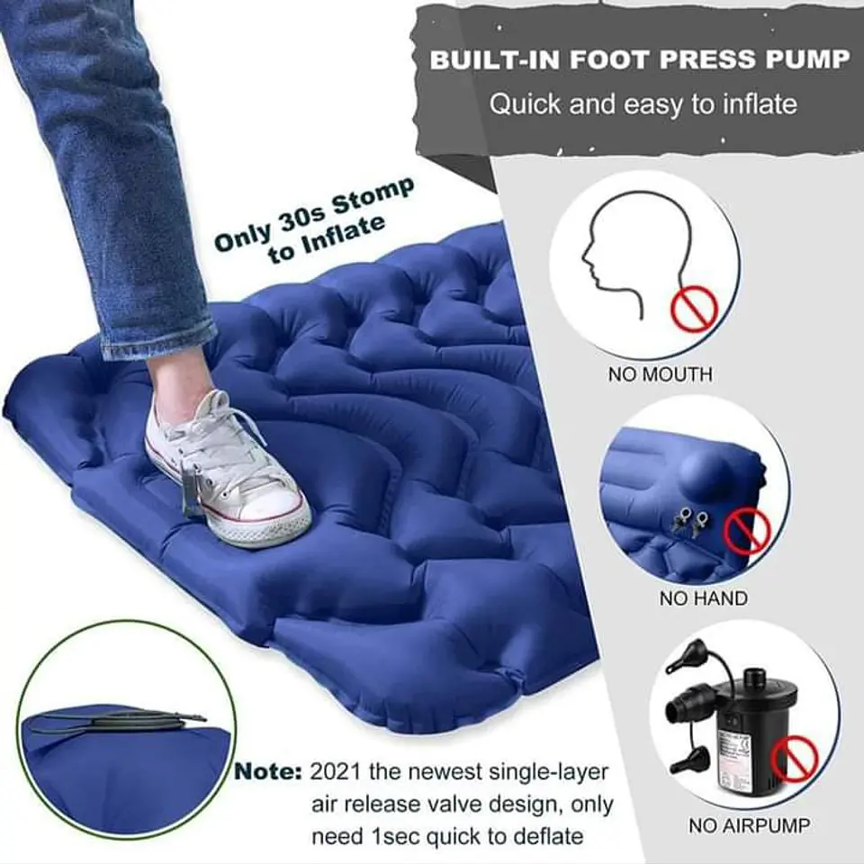 Colchoneta Inflable Camping 1 Plaza Portatil con Almohada Incluida Nailon TPU Ultracomoda para Outdoor 4
