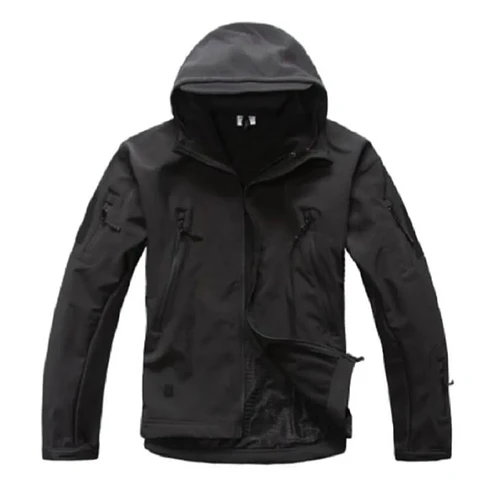 Parka Soft Shell Táctica Ligera Cortaviento Transpirable 8 Bolsillos Capucha Extraíble para Outdoor e Invierno