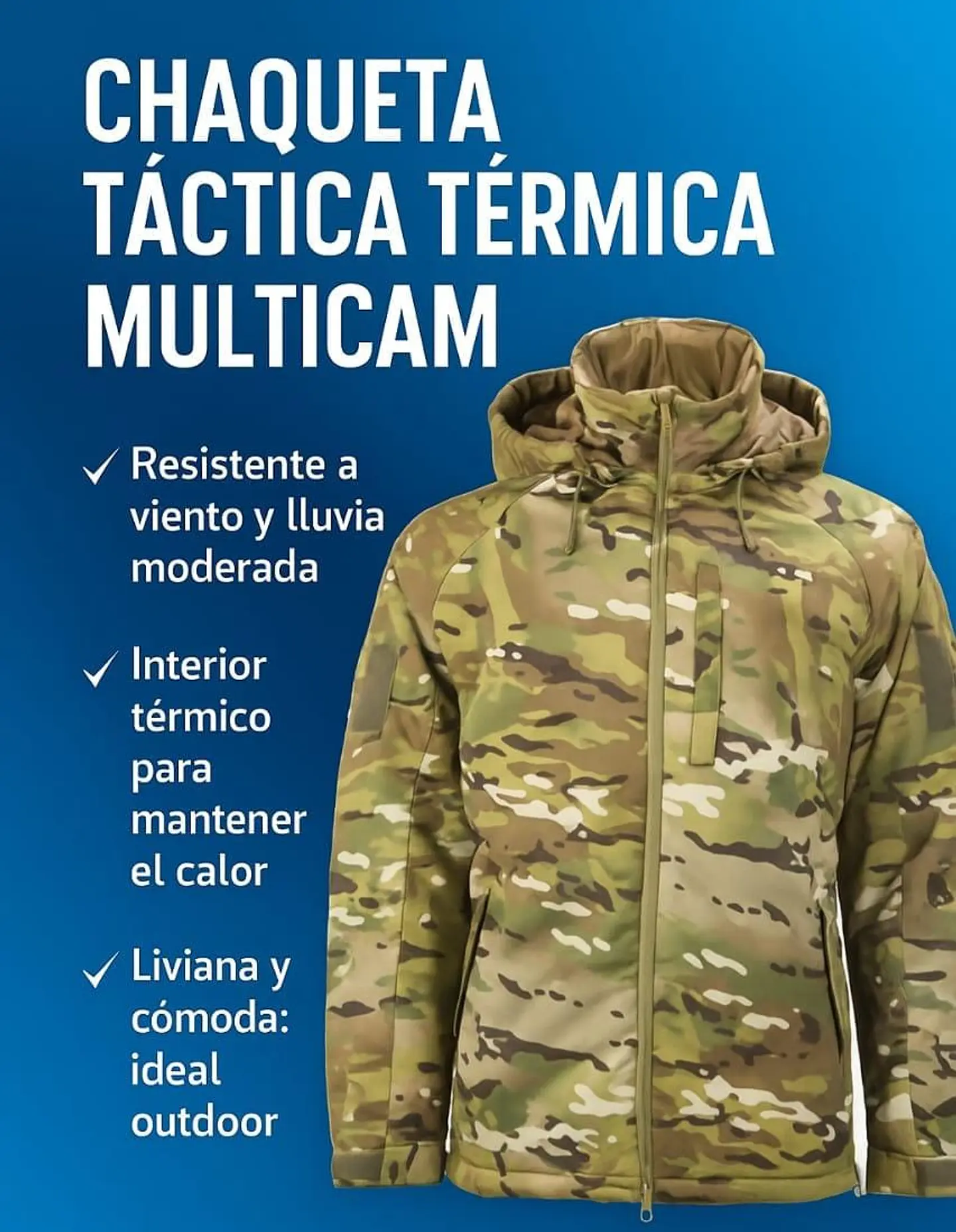haqueta Tactica Invierno Multicam Impermeable Termica Ultraliviana con Capucha para Uso Militar y Outdoor 3