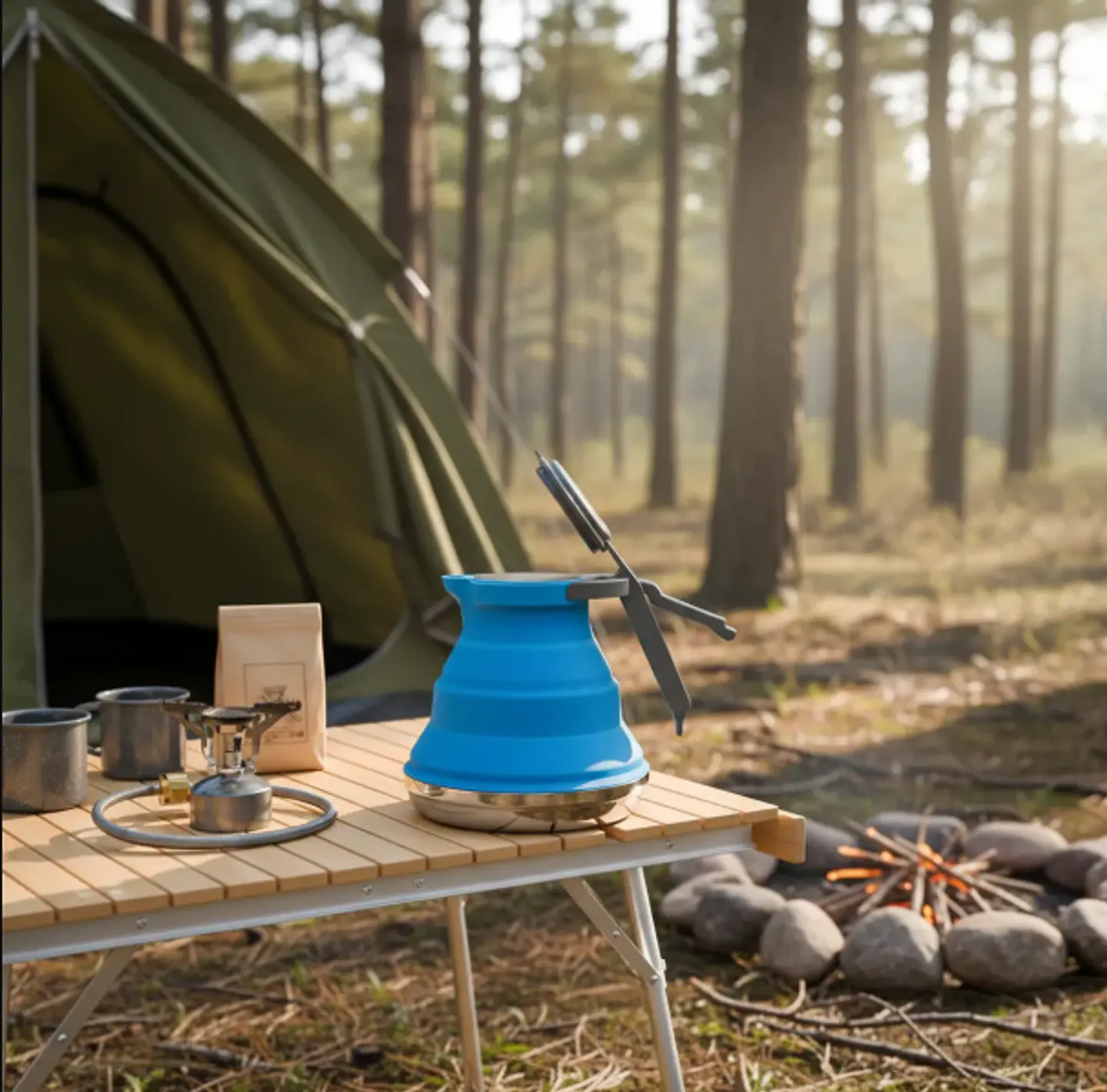 Tetera Térmica Plegable De Silicona Para Camping 1