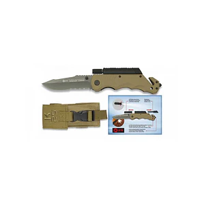 Navaja táctica K25 coyote con linterna y pedernal 9 cm 19540