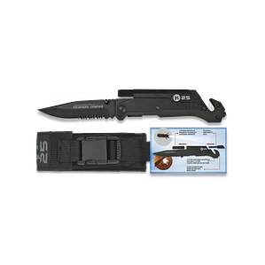 Navaja táctica K25 negra con linterna y pedernal 9 cm 19265