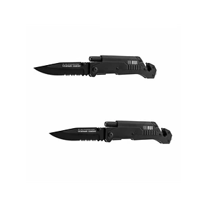 Combo 2 navajas tácticas K25 negras con linterna y pedernal 19265