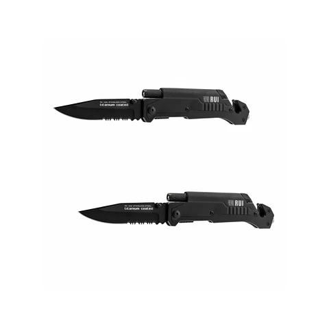 Combo 2 navajas tácticas K25 negras con linterna y pedernal 19265 1