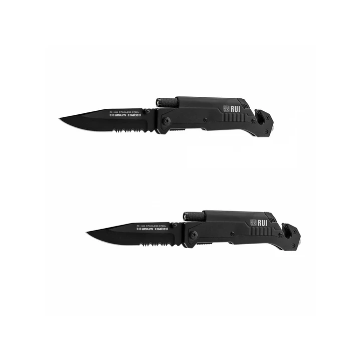 Combo 2 navajas tácticas K25 negras con linterna y pedernal 19265 1