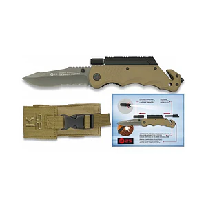 Navaja táctica K25 coyote con linterna y pedernal 9 cm 19540