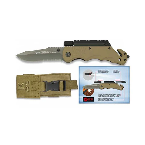 Navaja táctica K25 coyote con linterna y pedernal 9 cm 19540 1