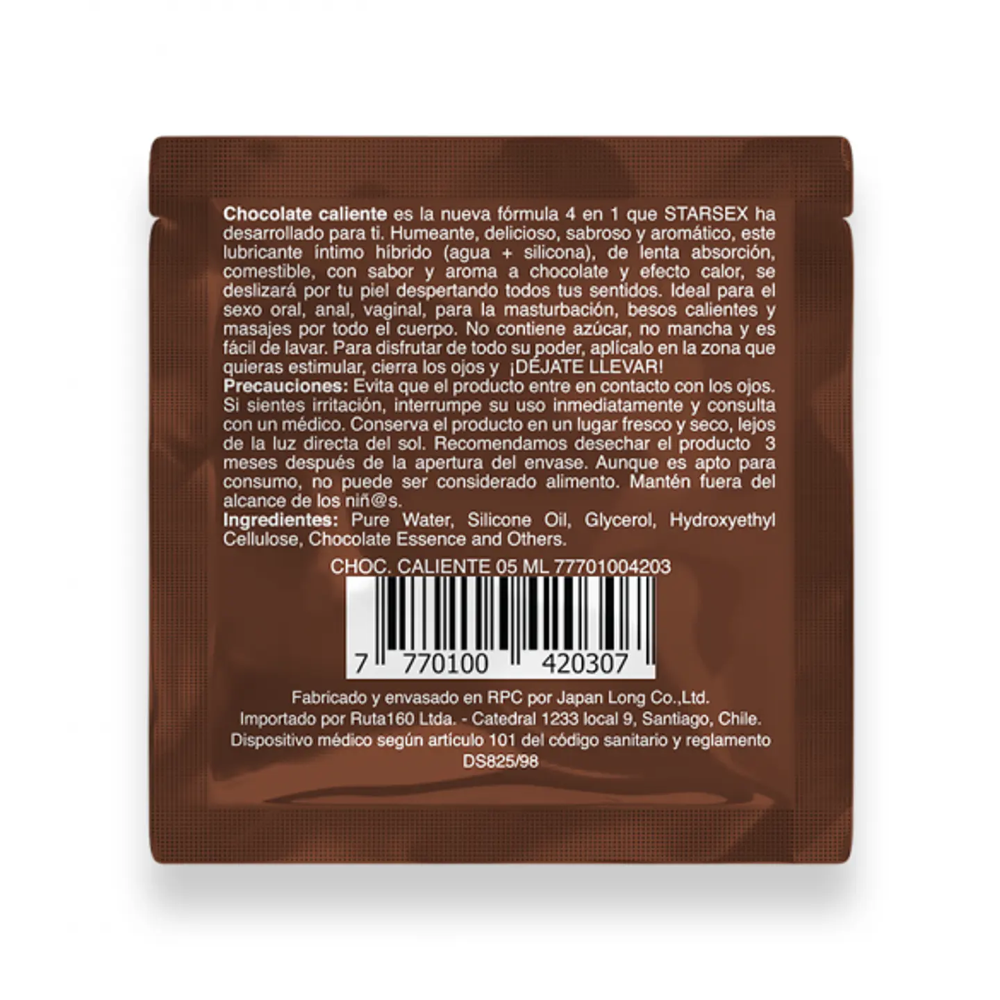 Sachet Lubricante 4 En 1 Chocolate Caliente 5ml 2