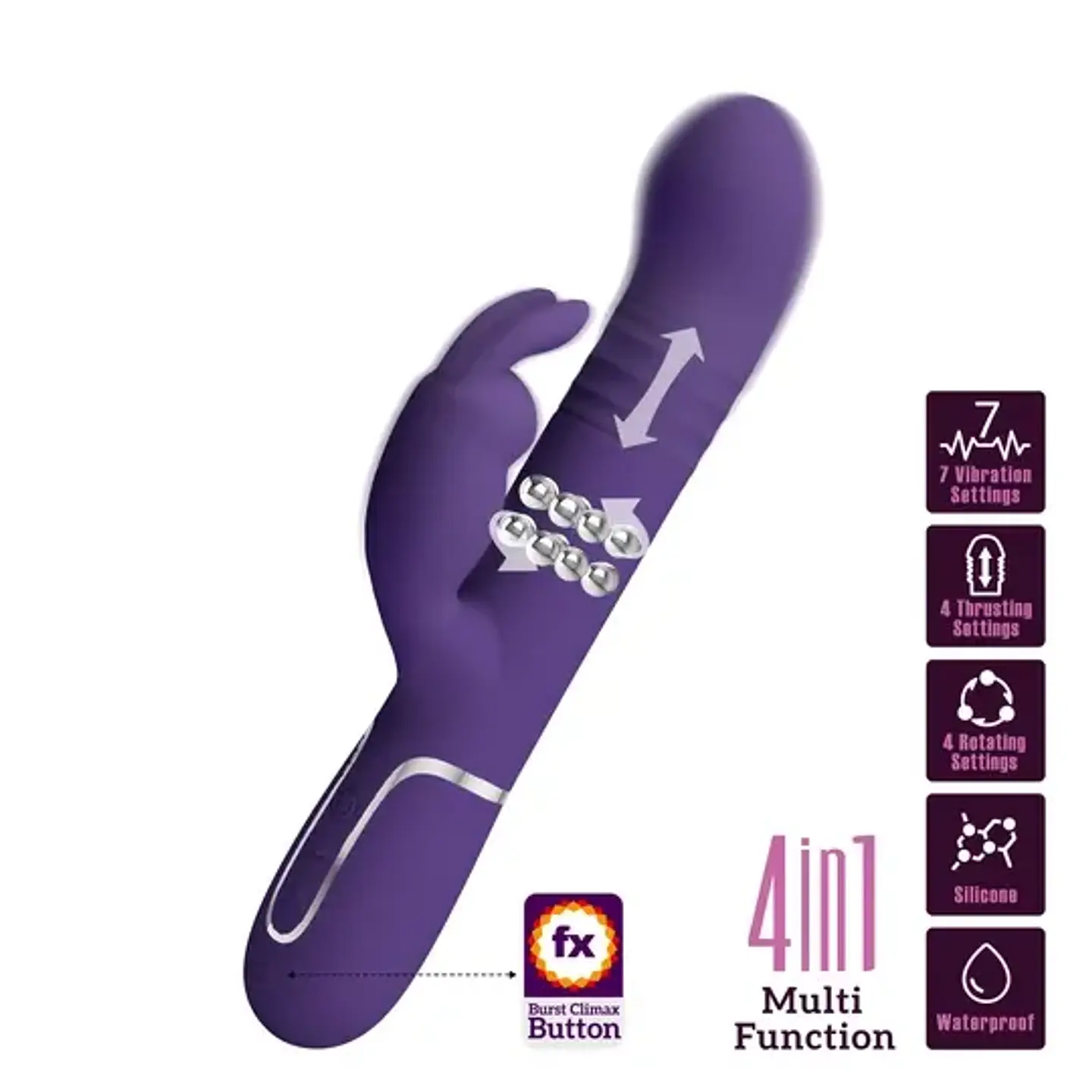 Vibrador Conejo con Empuje y Perlas Vibratorias Giratorias 1