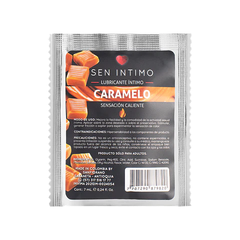 Sachet Gel Lubricante sabor Caramelo - Efecto calor 7 ml
