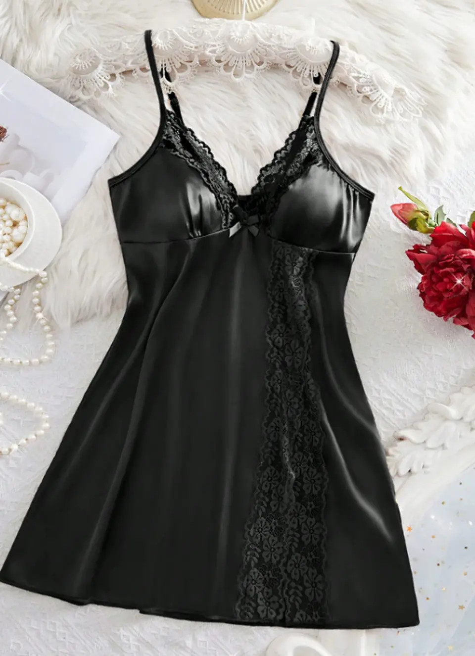 Baby doll De Saten Negro 2
