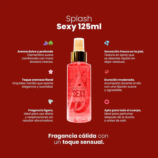 Splash con Feromonas Sexy con notas de mora silvestre 125ml