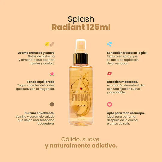 Splash con Pheromonas Radiant con notas de Pistacho 125ml