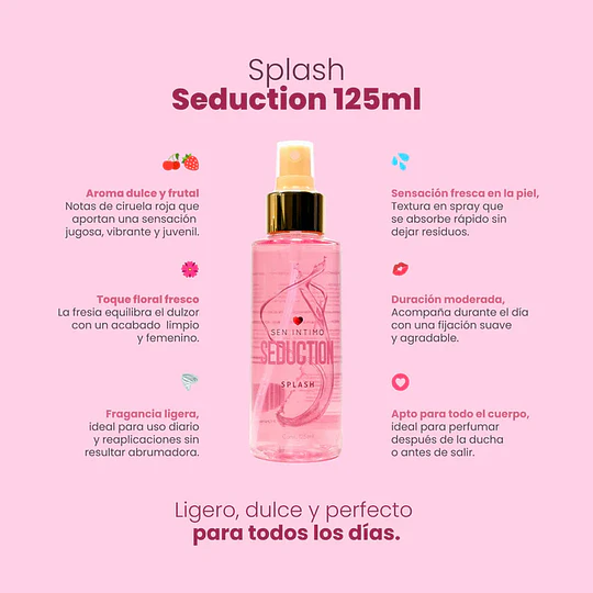 Splash con Feromonas Seduction con notas dulces de ciruela 125ml