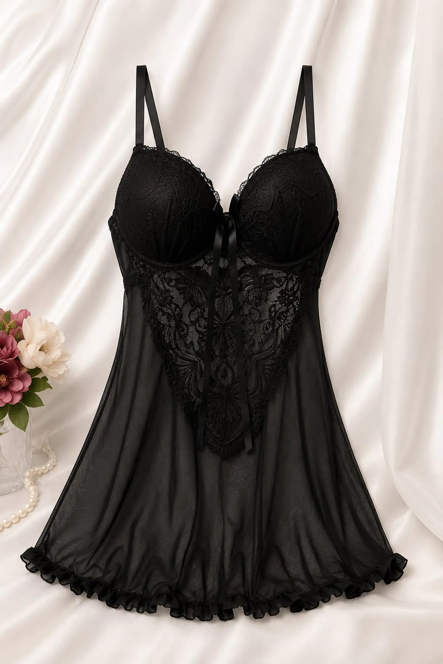 Baby doll con copa Negro 1