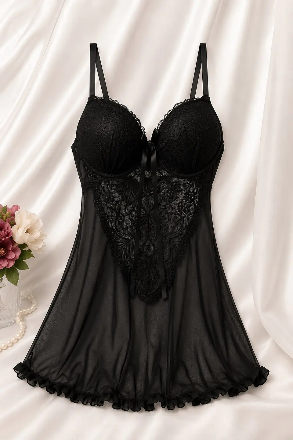 Baby doll con copa Negro 1