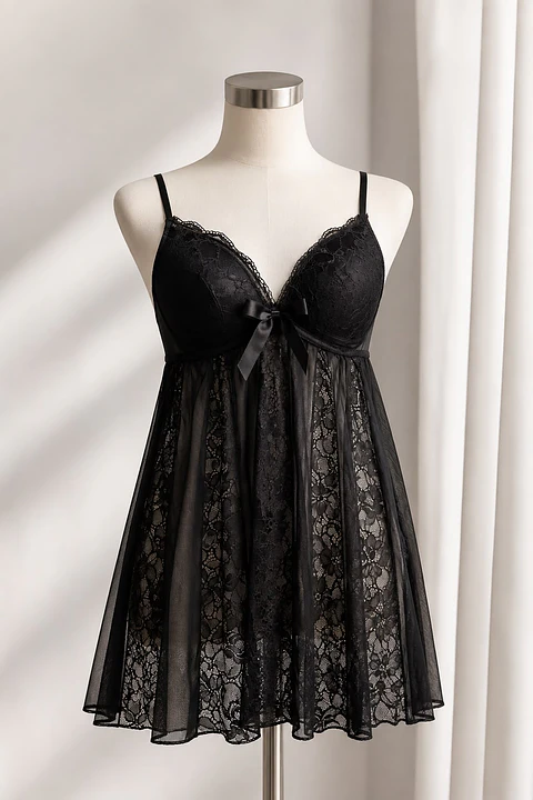 Baby doll Negro encaje intercalado