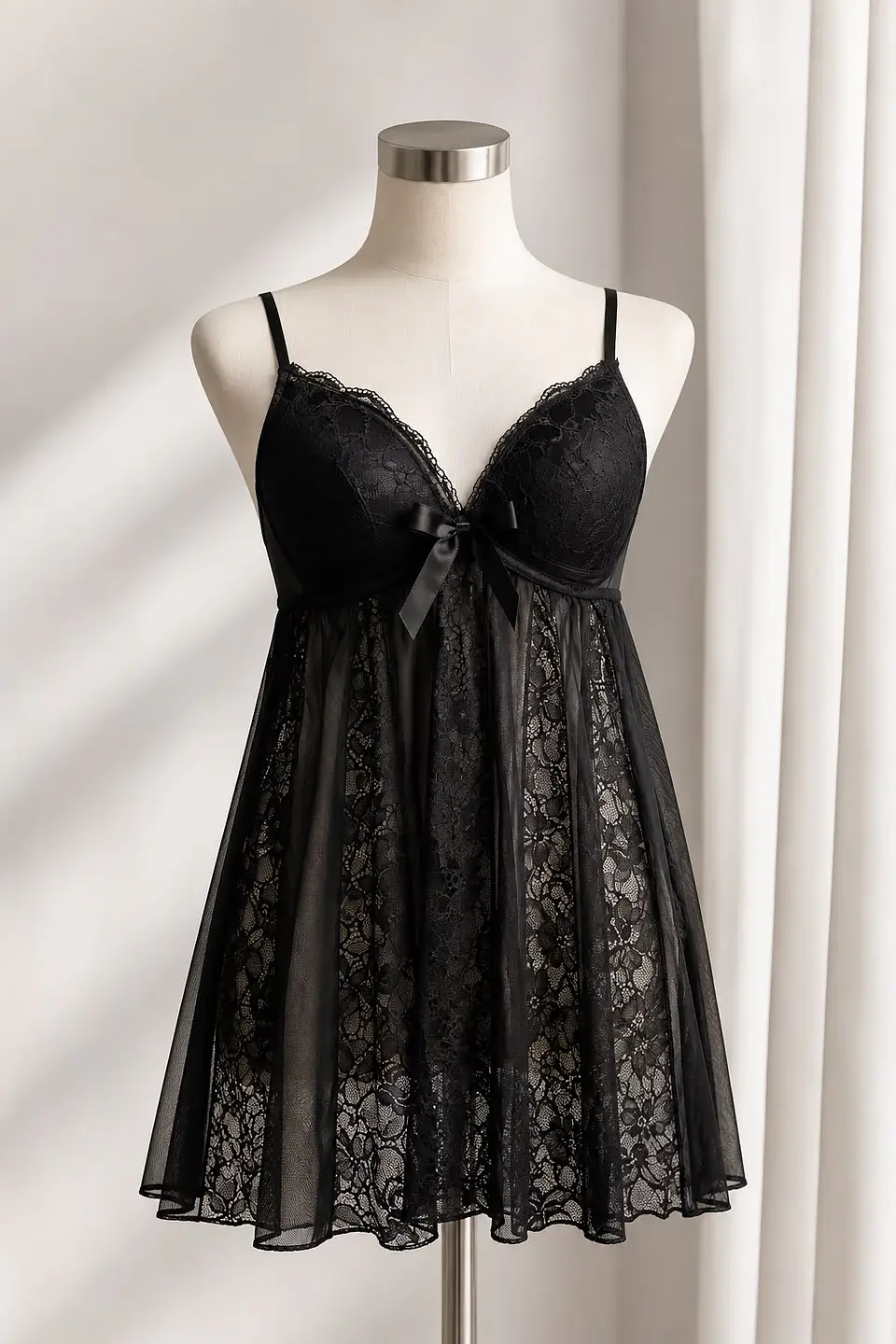 Baby doll Negro encaje intercalado 1