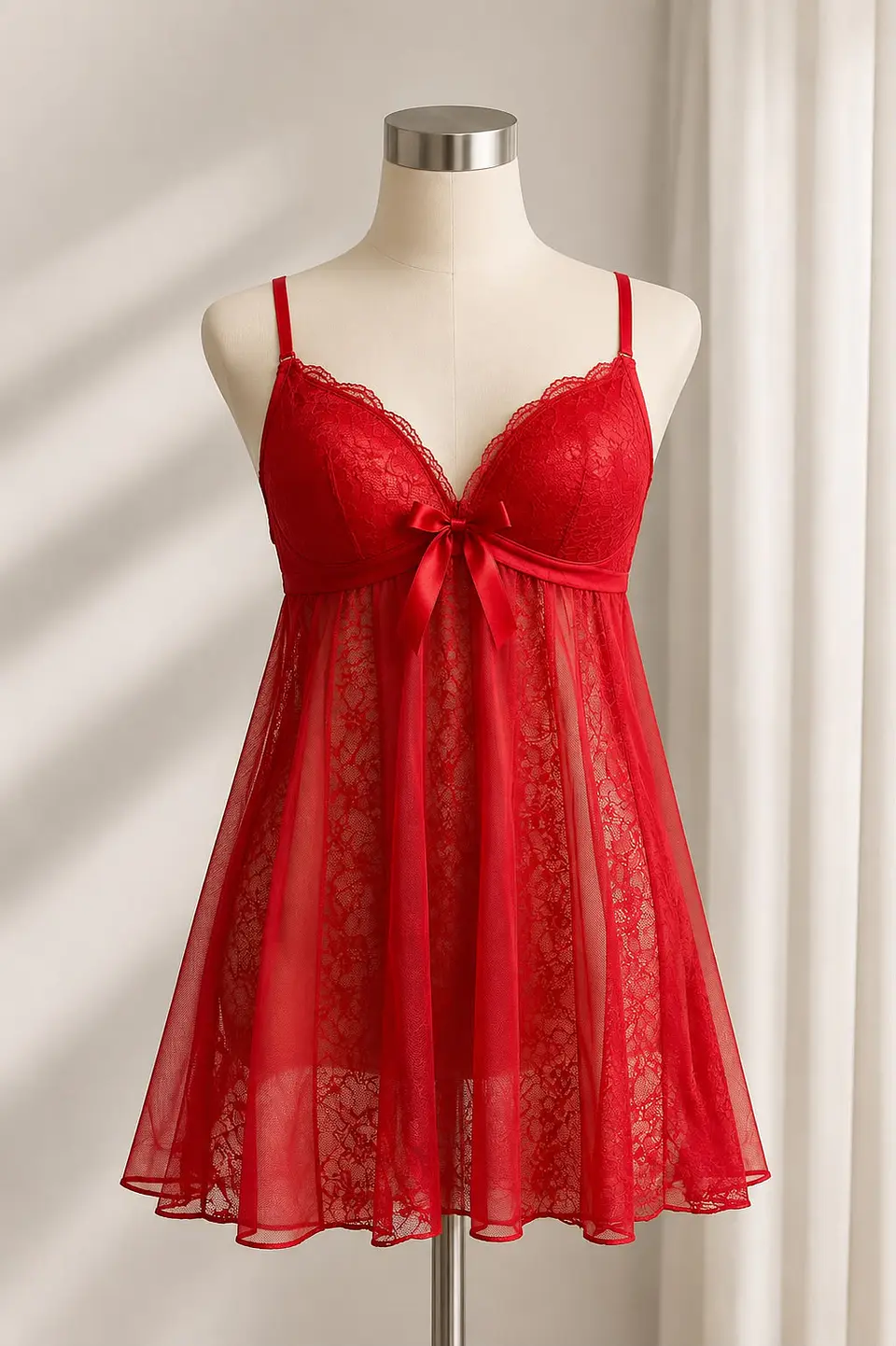 Baby doll Rojo encaje intercalado 1