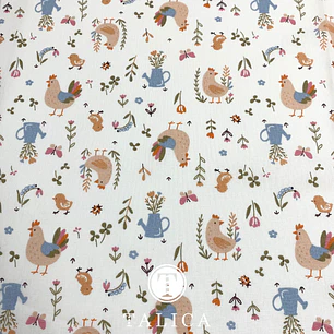 Tecido de Galinhas com Regadores