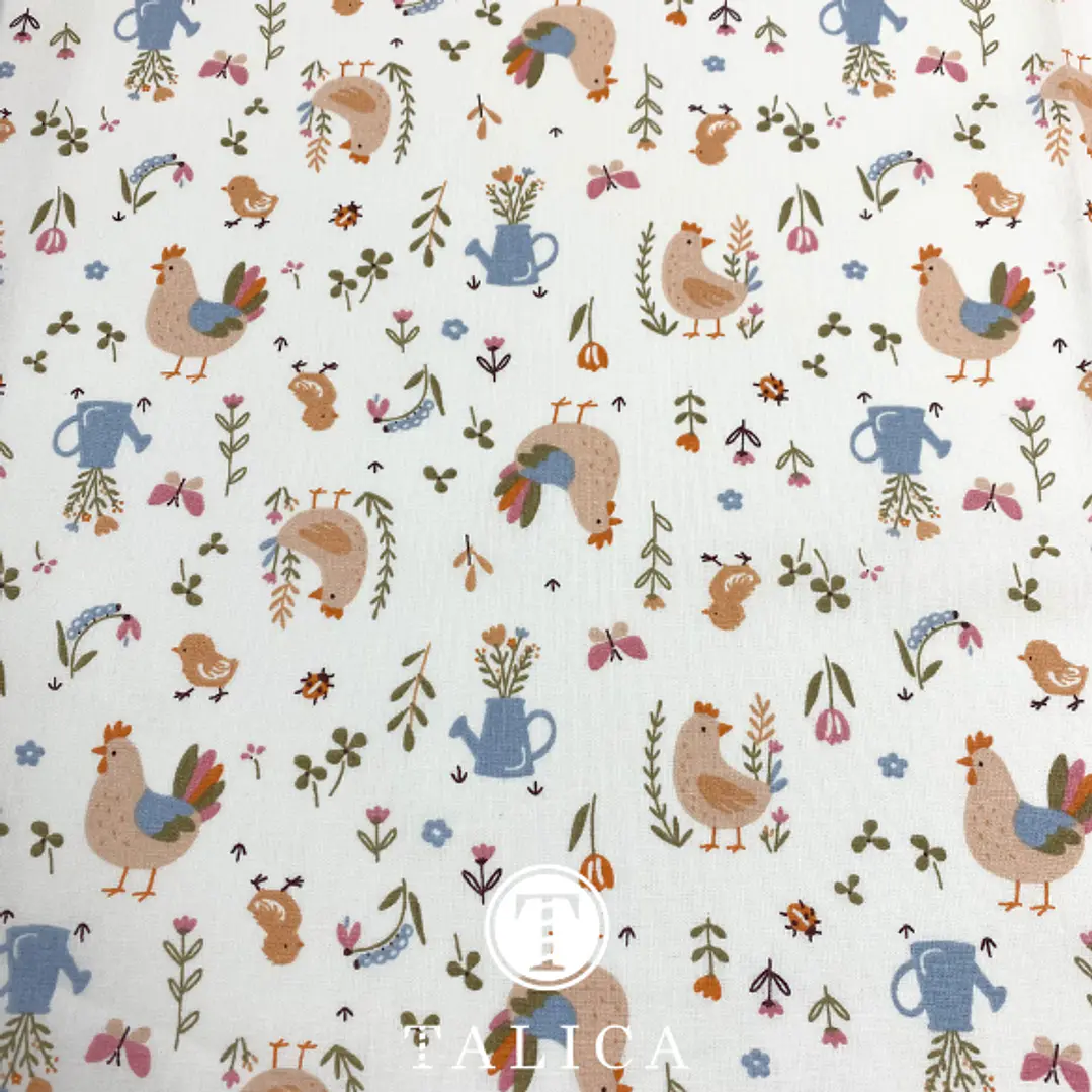 Tecido de Galinhas com Regadores 1