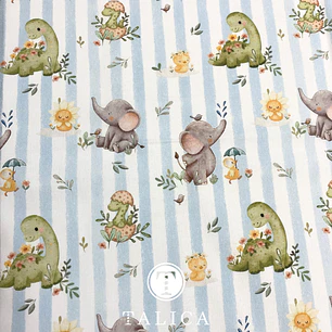 Tecido de Elefantes, Dinossauros e Pintos