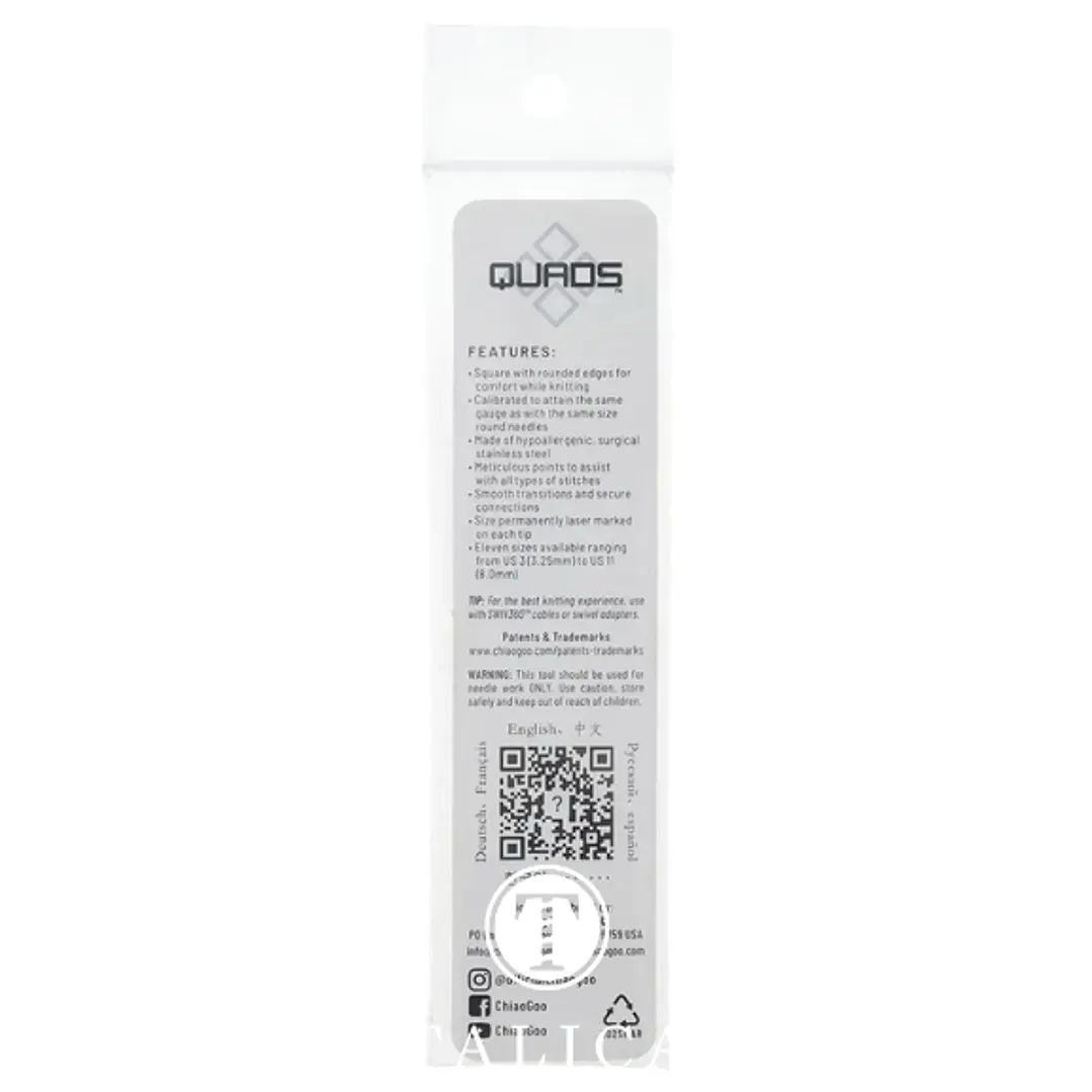 Agulhas Intercambiáveis ChiaoGoo QUADS Lace 13cm 5