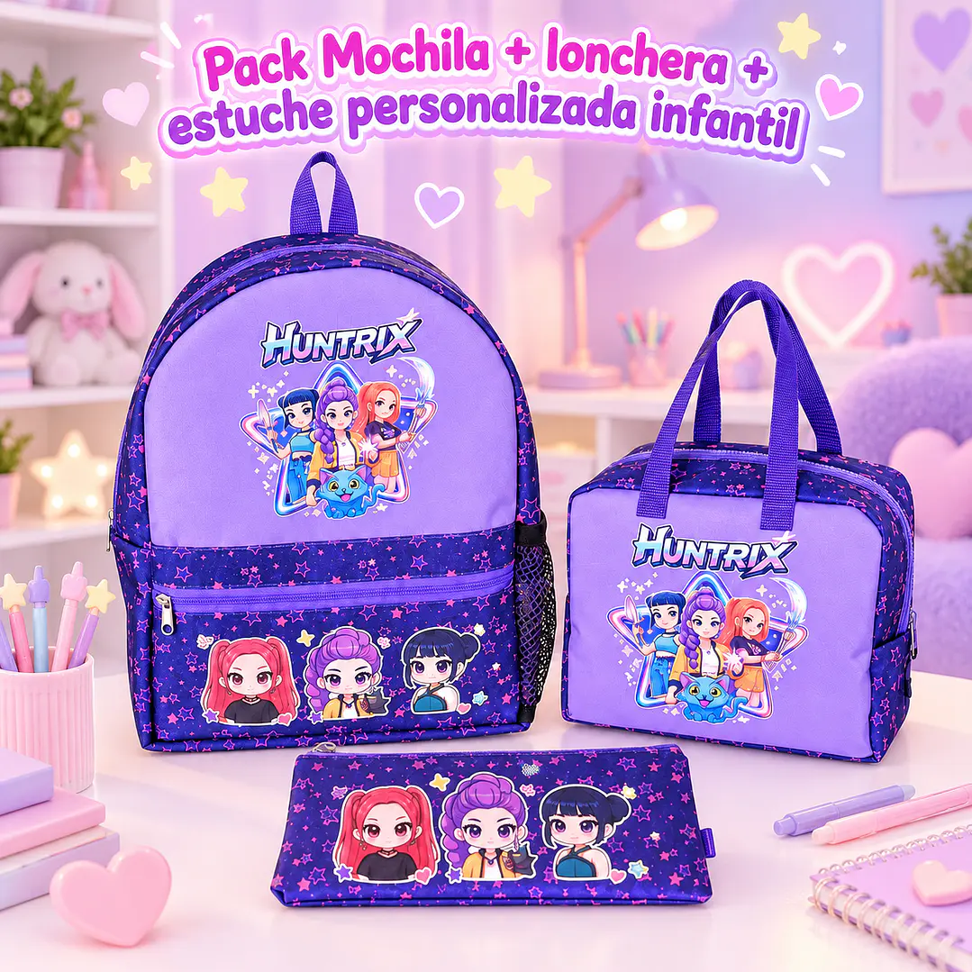 Pack Mochila + Lonchera + Estuche  Personalizado 1