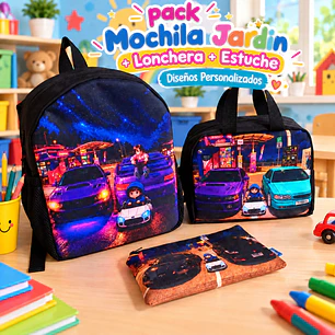 pack Mochila Jardín + Lonchera + Estuche Personalizados