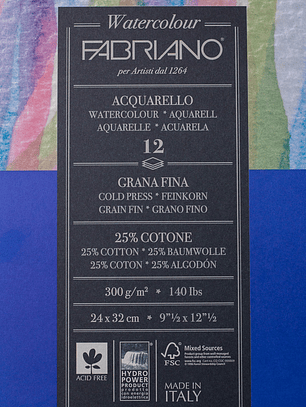 Block Fabriano Watercolour Estudio - Acuarela 24X32 Cm 300 Gr. 12 Hojas