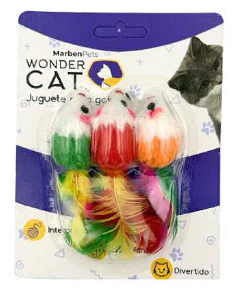 Set Ratones Juguete Con Plumas Gato X3