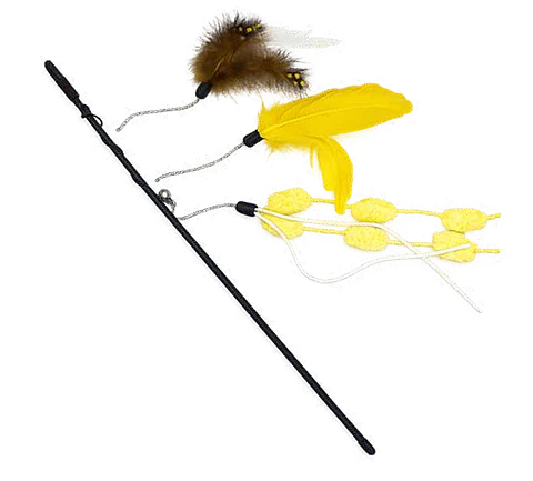 Varita Plumas Y Pompones Amarillo Gato