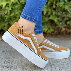 Zapatillas lona mostaza con plataforma D07