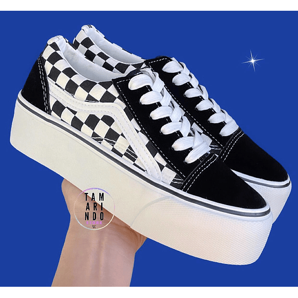 Zapatillas lona negro cuadro con plataforma D30 1