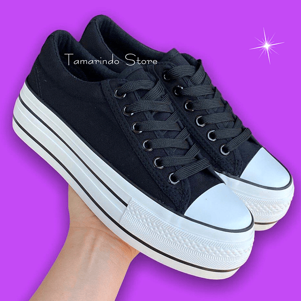 Zapatillas lona plataforma negro 045