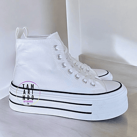 ZAPATILLAS CON CAÑA LONA PLATAFORMA BLANCO 2051
