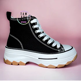Zapatillas lona con caña negro con blanco 2301