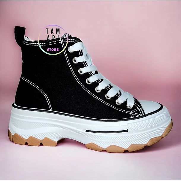 Zapatillas lona con caña negro con blanco 2301