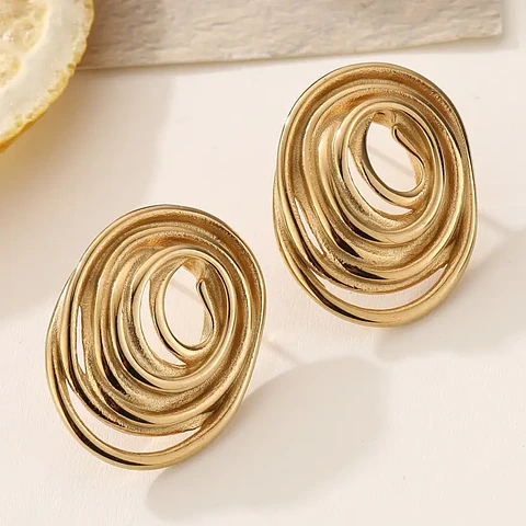 Brincos ÉLAN Oval Dourado – Aço Inox