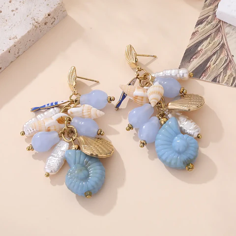 Brincos OCEANA Azul Dourado – Aço Inox