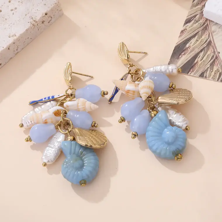 Brincos OCEANA Azul Dourado – Aço Inox 1