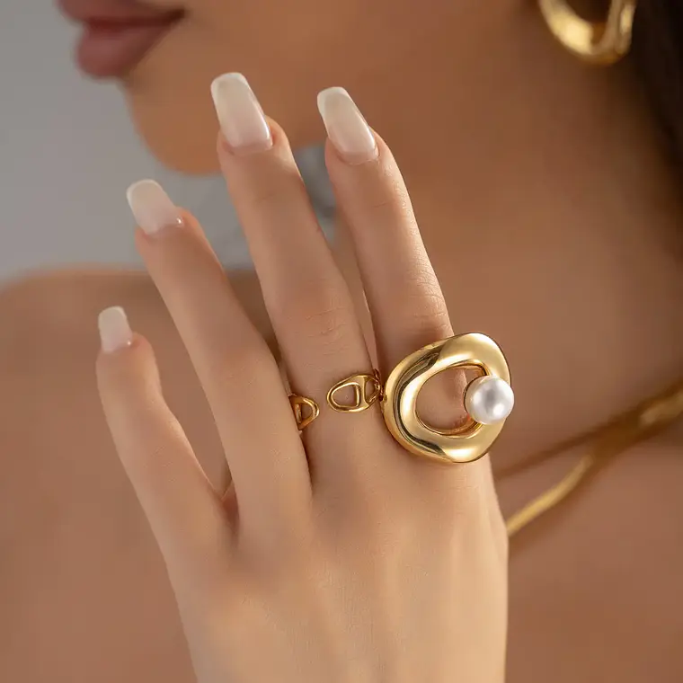 Anel Elegance Pearl Dourado | Aço Inoxidável 1