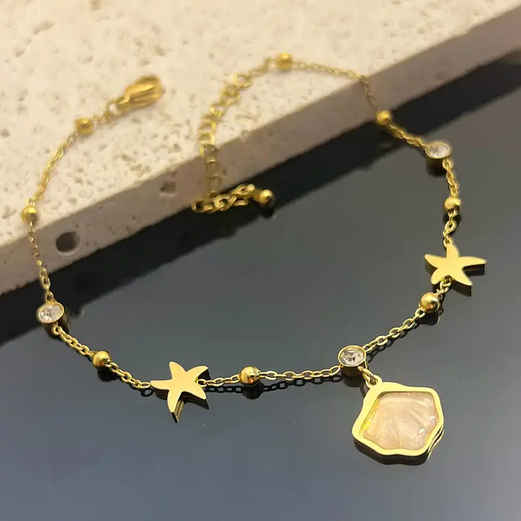 Tornozeleira Ocean Star Shell Dourada | Aço Inoxidável 2